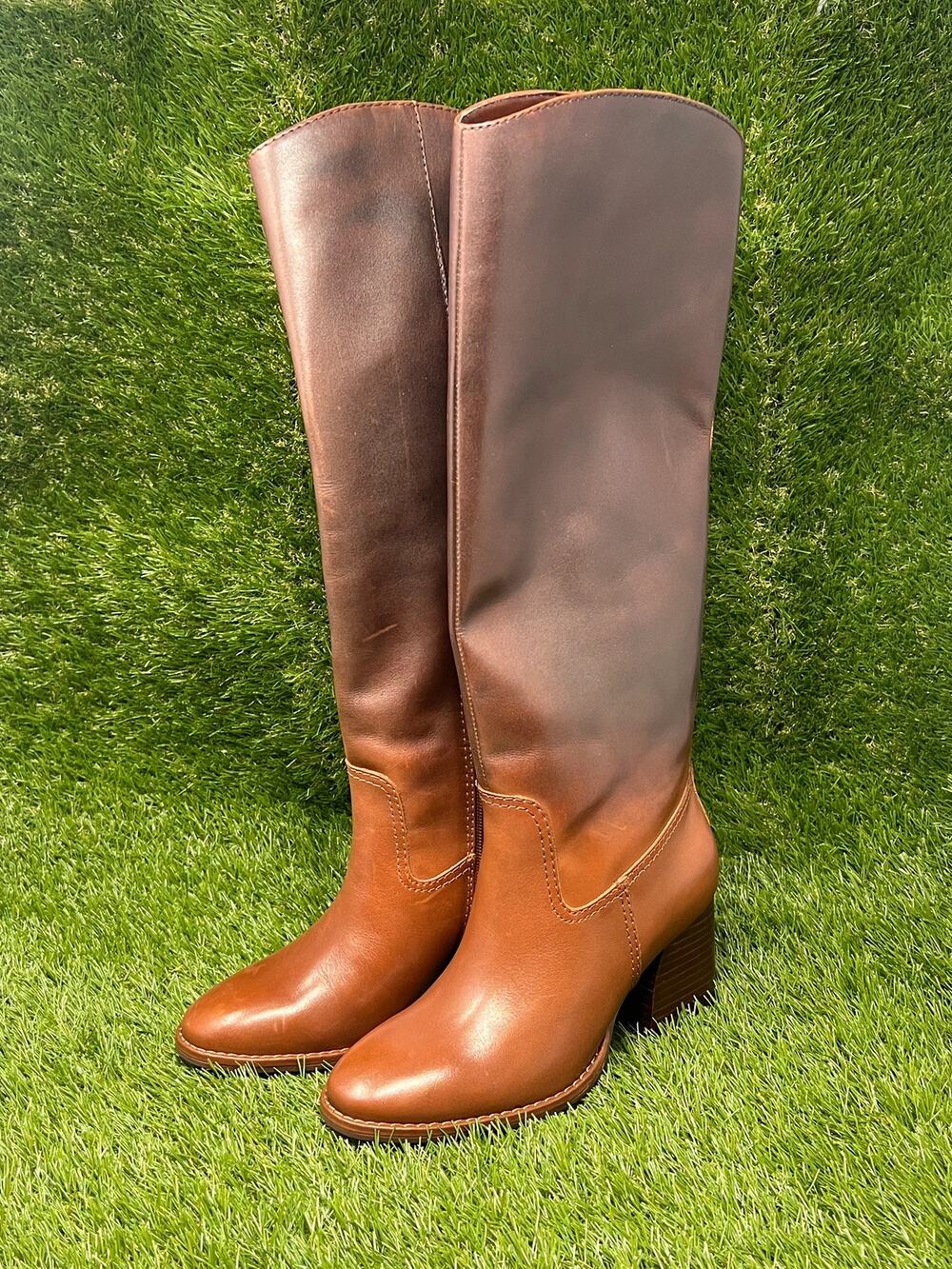 Vince Camuto Women's 6.5M Chocolate Fade Leila Leather Knee High Boots